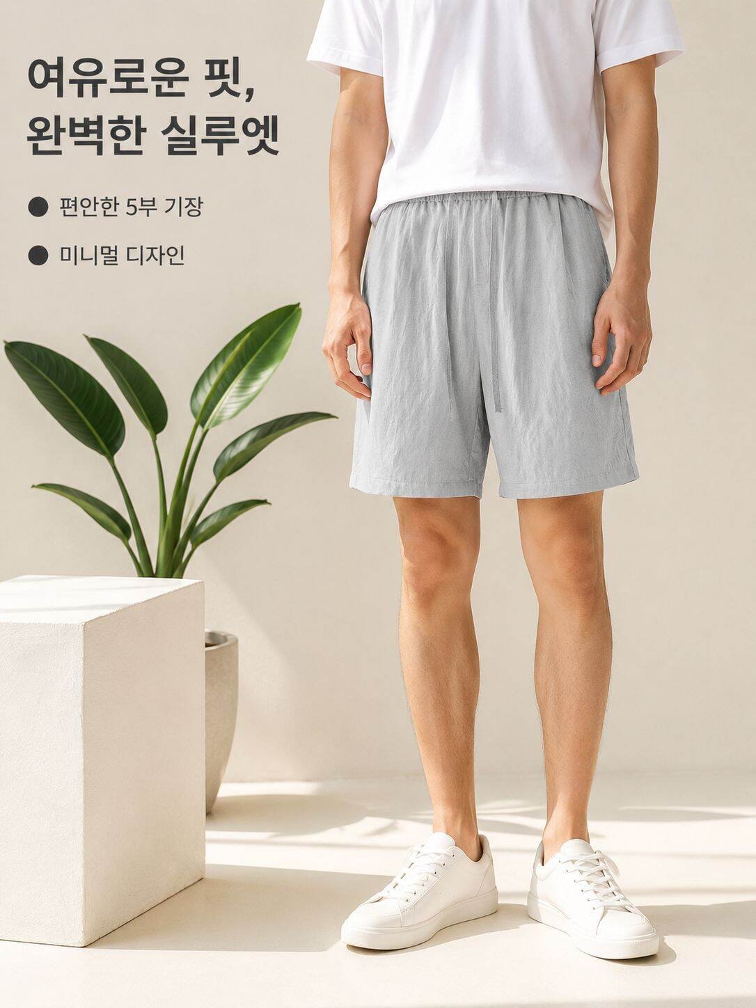 여름 남성용 쿨감 텐셀 린넨 5부 반바지, 루즈핏 통기성 홈웨어 반바지