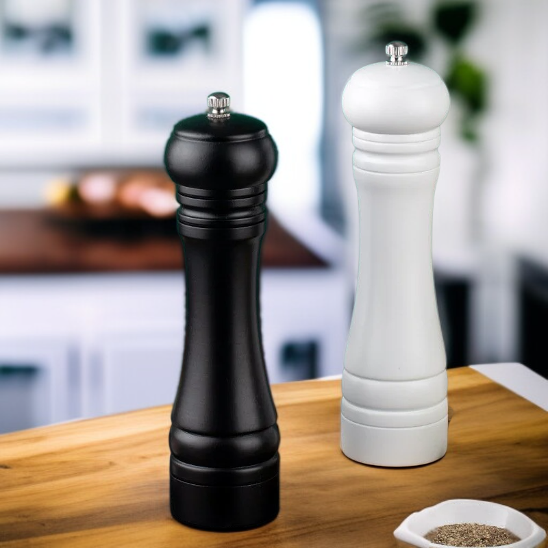 8 Inch Black and White PU Painted Pepper Grinder for Kitchen