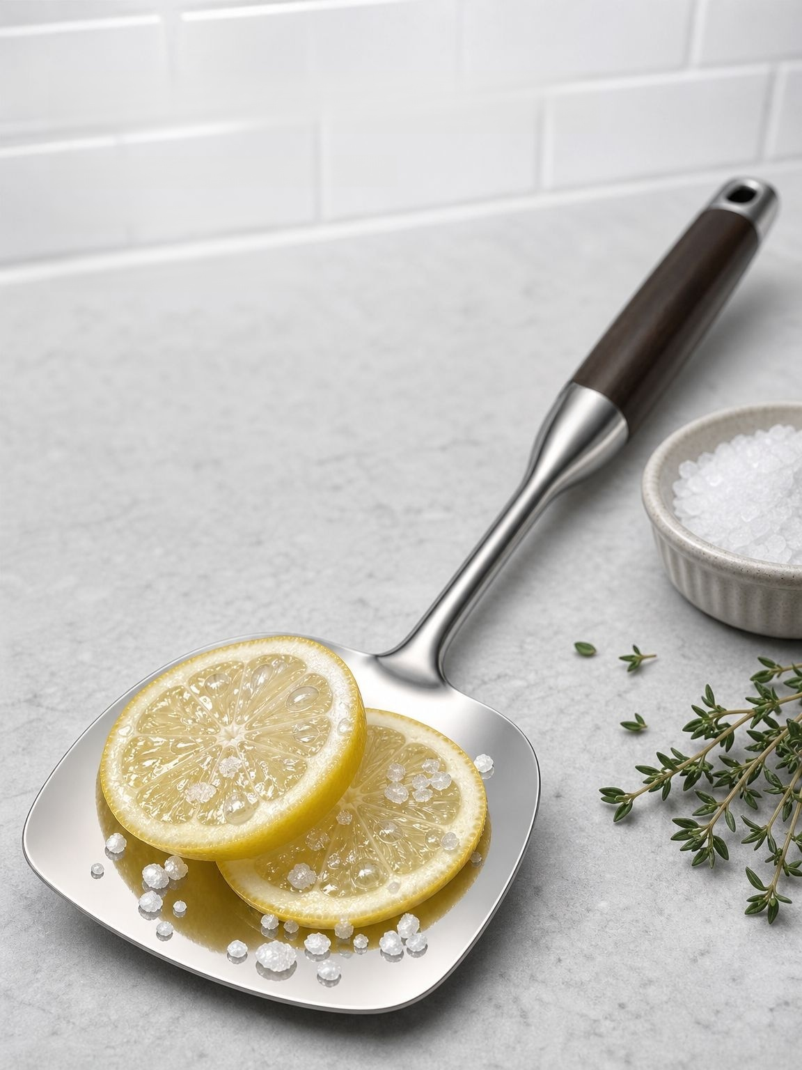 Close-up of the durable stainless steel spatula blade