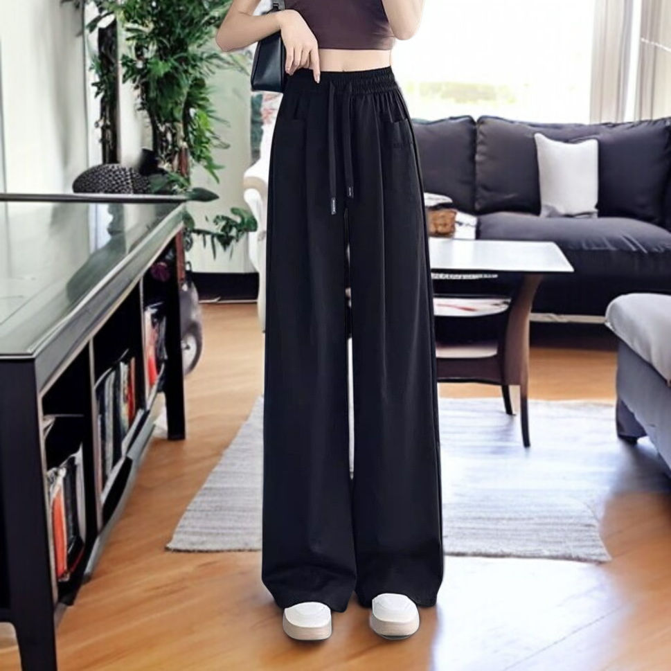 하이웨스트 아이스 롱 와이드 팬츠 여름 얇은 일자 슬림 와이드 팬츠 처짐 키 큰 통통 Mm 와이드 팬츠 캐주얼 팬츠