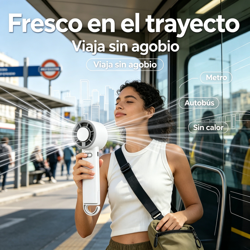 Ventilador portátil y de escritorio con enfriador, 5 velocidades ajustables y gancho