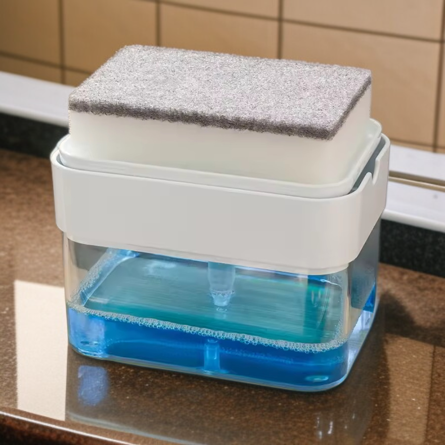 Press-type Kitchen Sink Dish Soap Dispenser with Drainage Sponge Holder