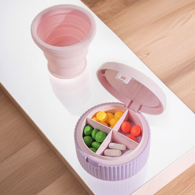 휴대용 투인원 멀티 소분함 접이식 물컵 약통 멀티 소형 약통
