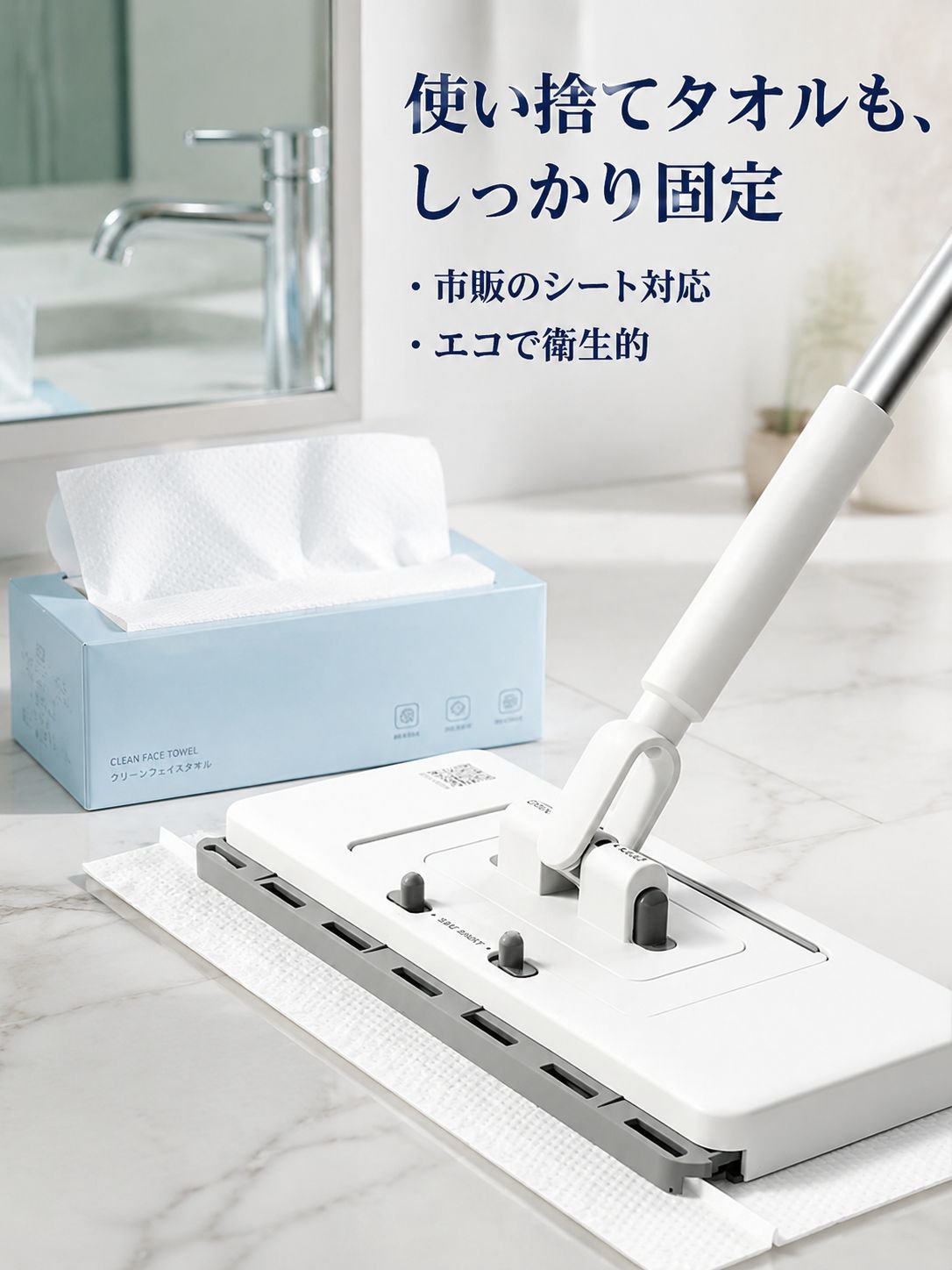 手洗い不要・乾湿両用多機能フェイスタオルモップ