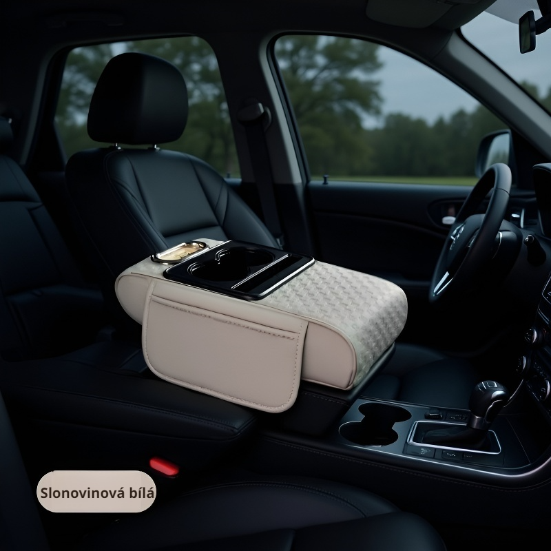 Čeština: 4v1 auto organizér – opěrka, zvyšovací podložka, zásobník na kapesníčky, držák na kelímky