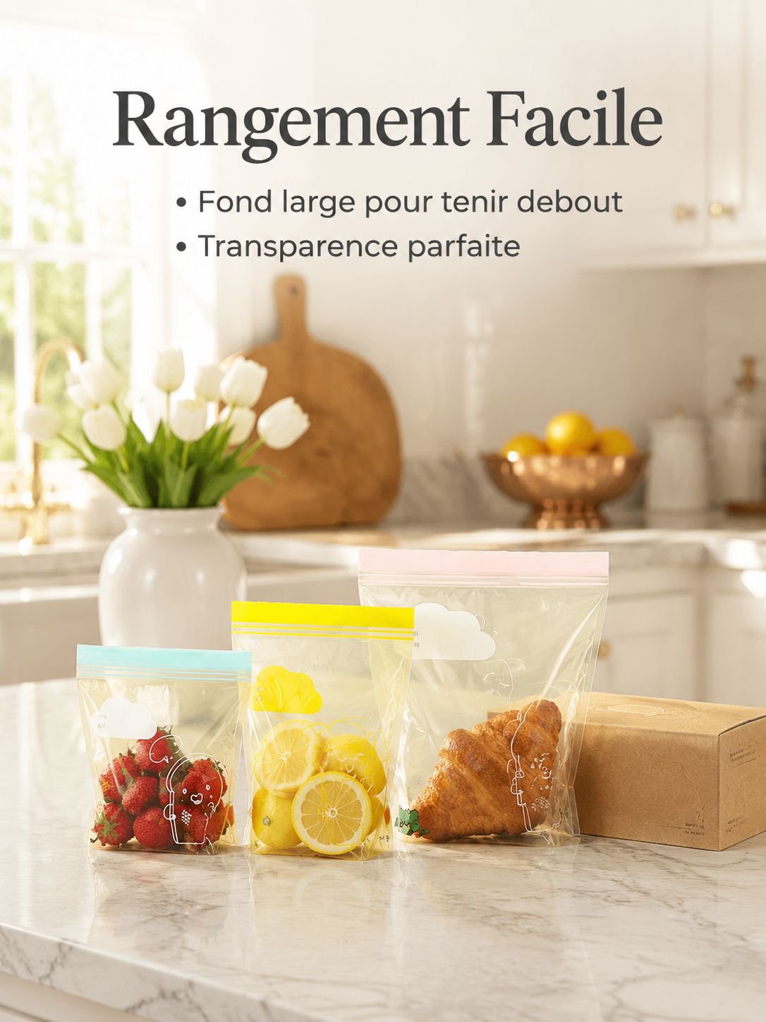 Sacs plastiques alimentaires hermétiques, sacs de conservation pour congélateur, spécial cuisine