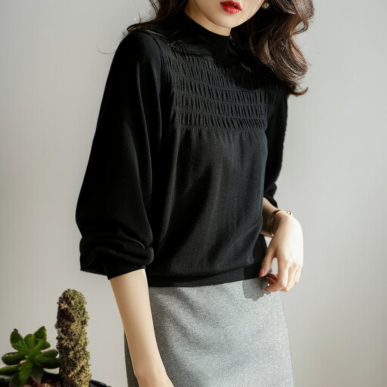 이너 여자 긴팔 니트 톱 폴라 엘레강스 니트