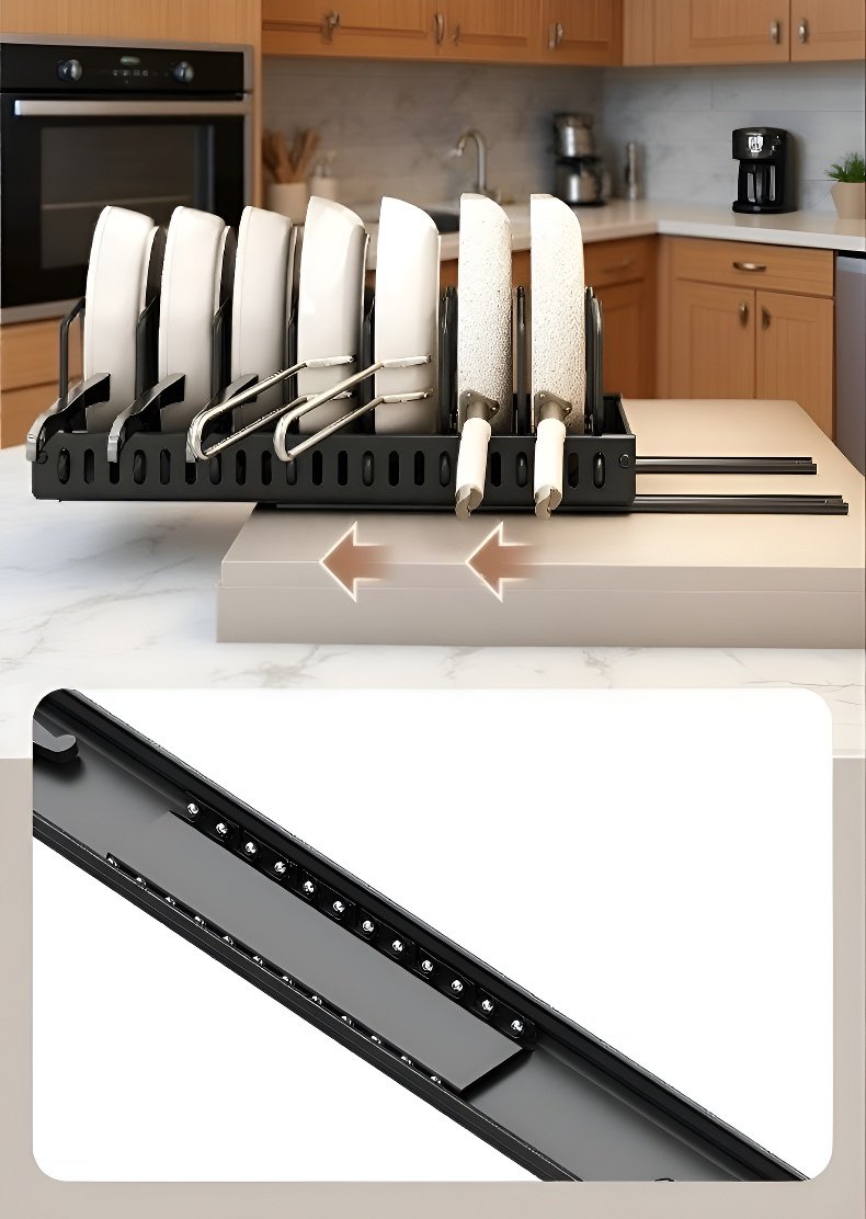 サイズ調整可能な調理器具ラックの拡大図