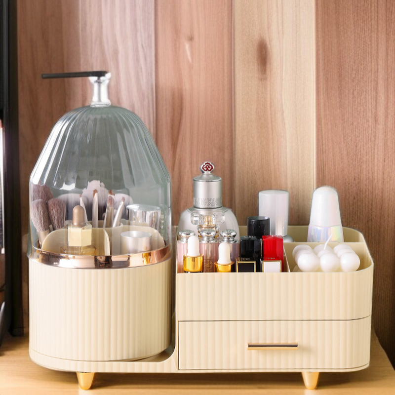 화장품 수납 케이스 테이블 선반 뚜껑 달린 회전 화장품 케이스 방진 정리 뚜껑 달린 립스틱 수납 케이스
