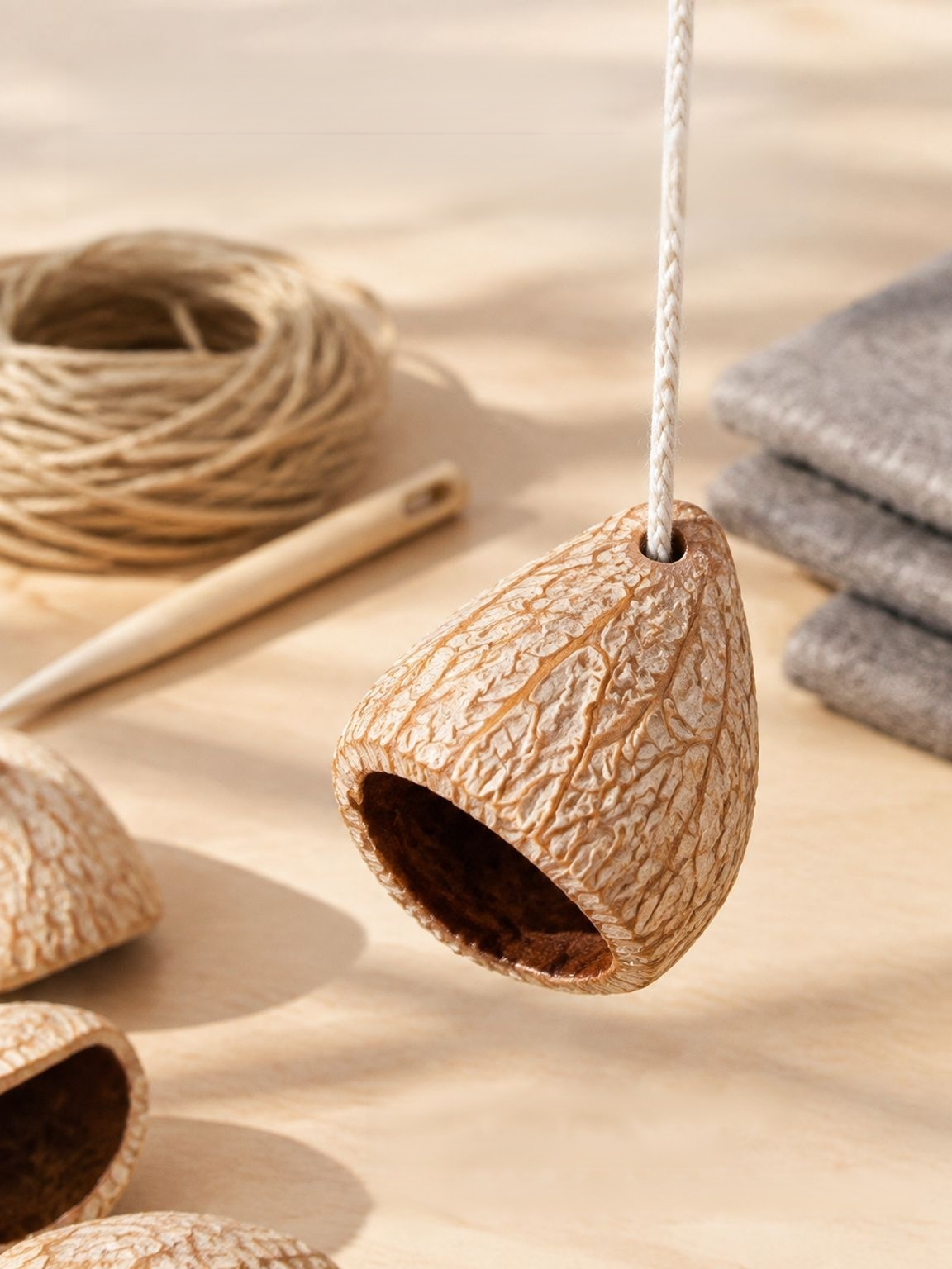 DIY nut shell pendant material for a handmade wind chime