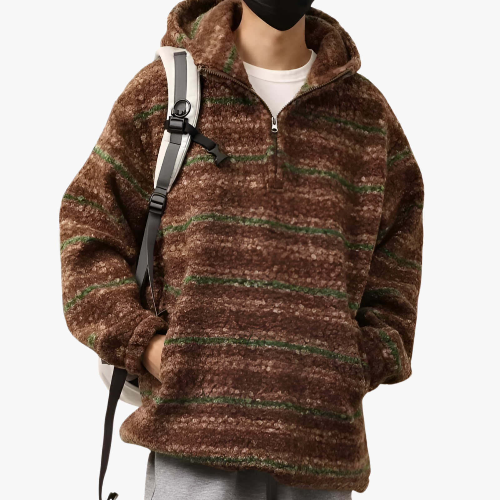 2026年春夏新作 メンズ トレンドのストライプ柄ルーズウールコートとレトロルーズニット