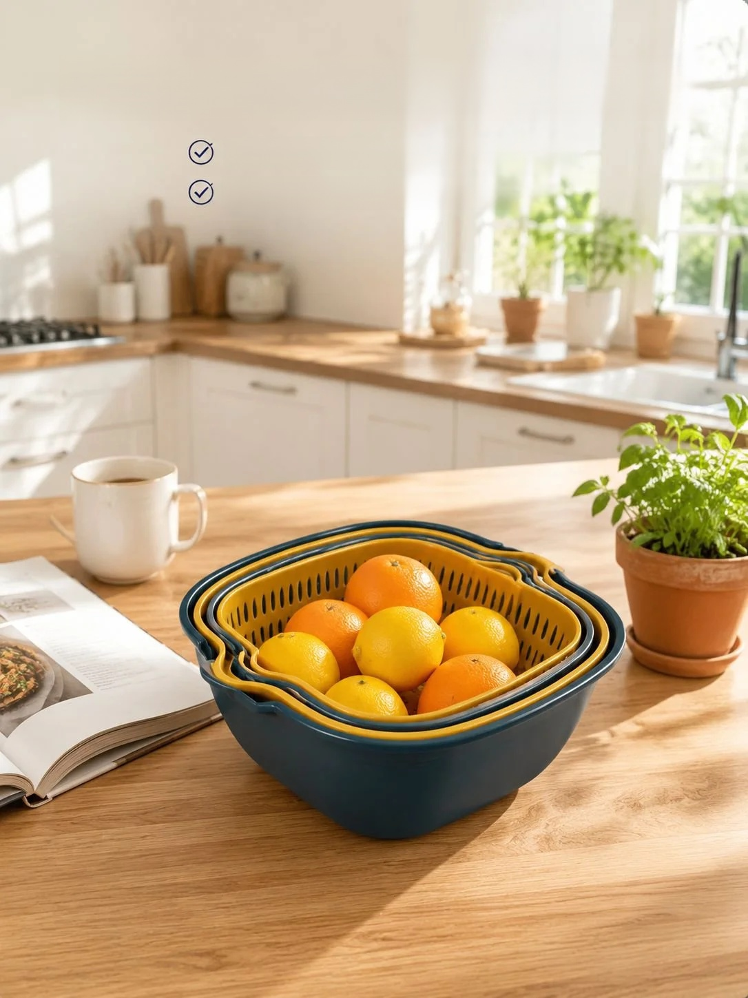 Panier de lavage à légumes double couche avec fonction de rinçage