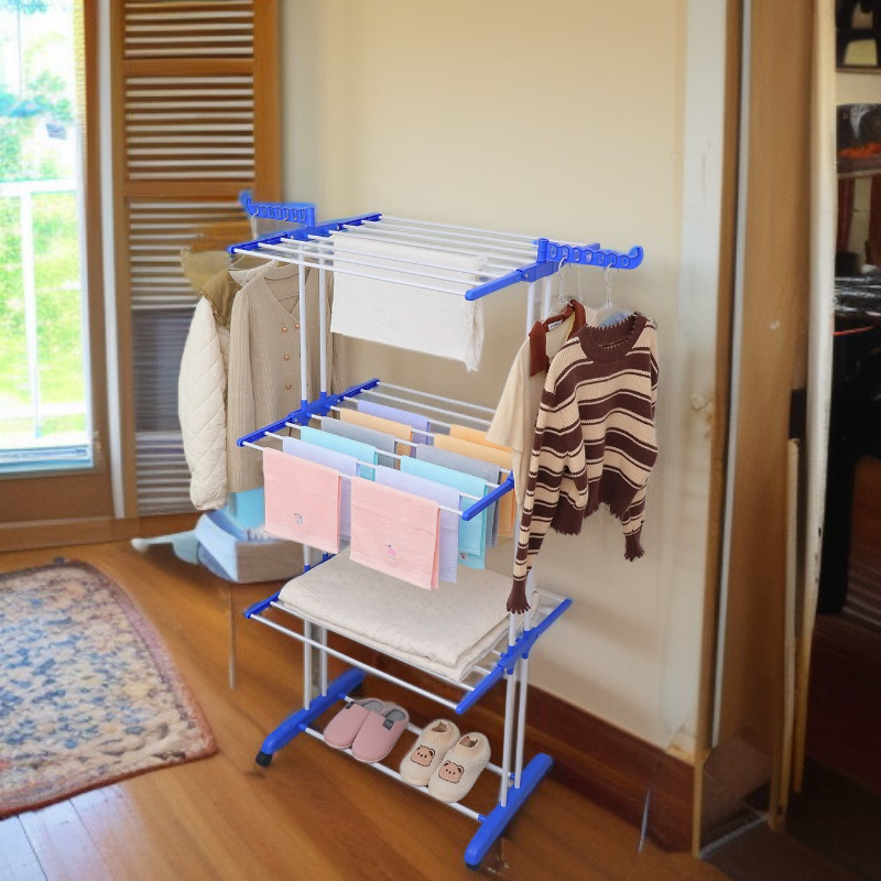 屋内折りたたみ床可動三層多機能タオルラックコートラック 折りたたみ式フロアスタンド
