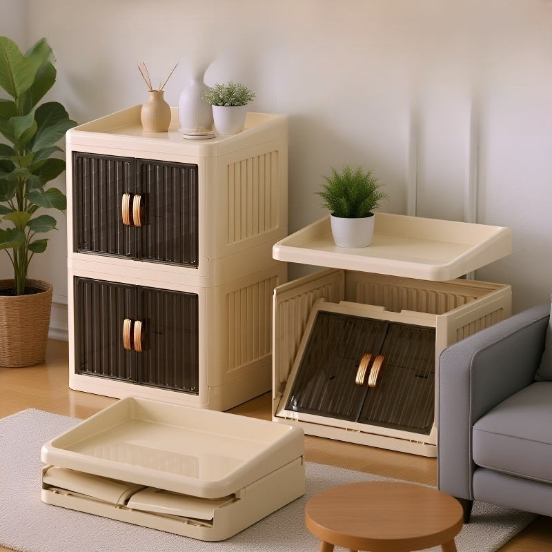 가정용 멀티 화장품 수납함 접이식 더블 도어 수납함 문구 스킨케어 멀티 수납함