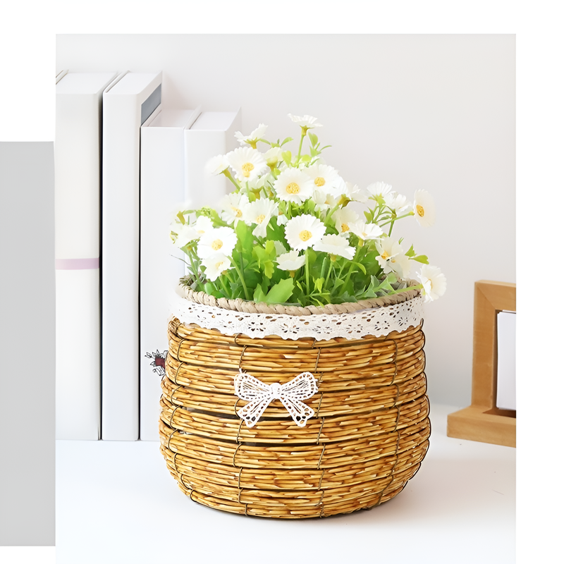 家庭用フラワーラタンバスケット 装飾収納かご