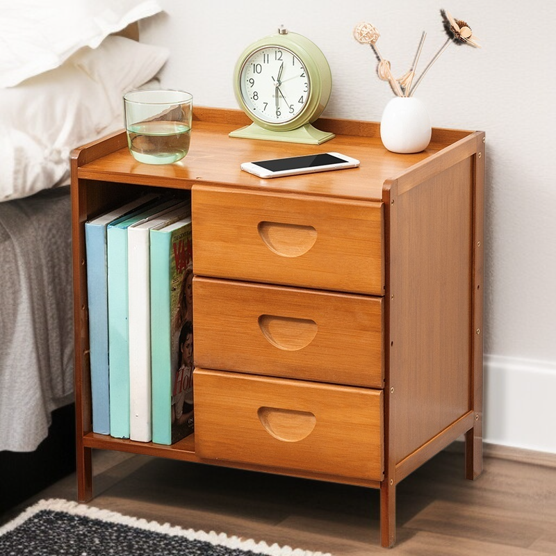 シンプル小型木製ベッドサイド収納キャビネット 寝室ベッド横キャビネット