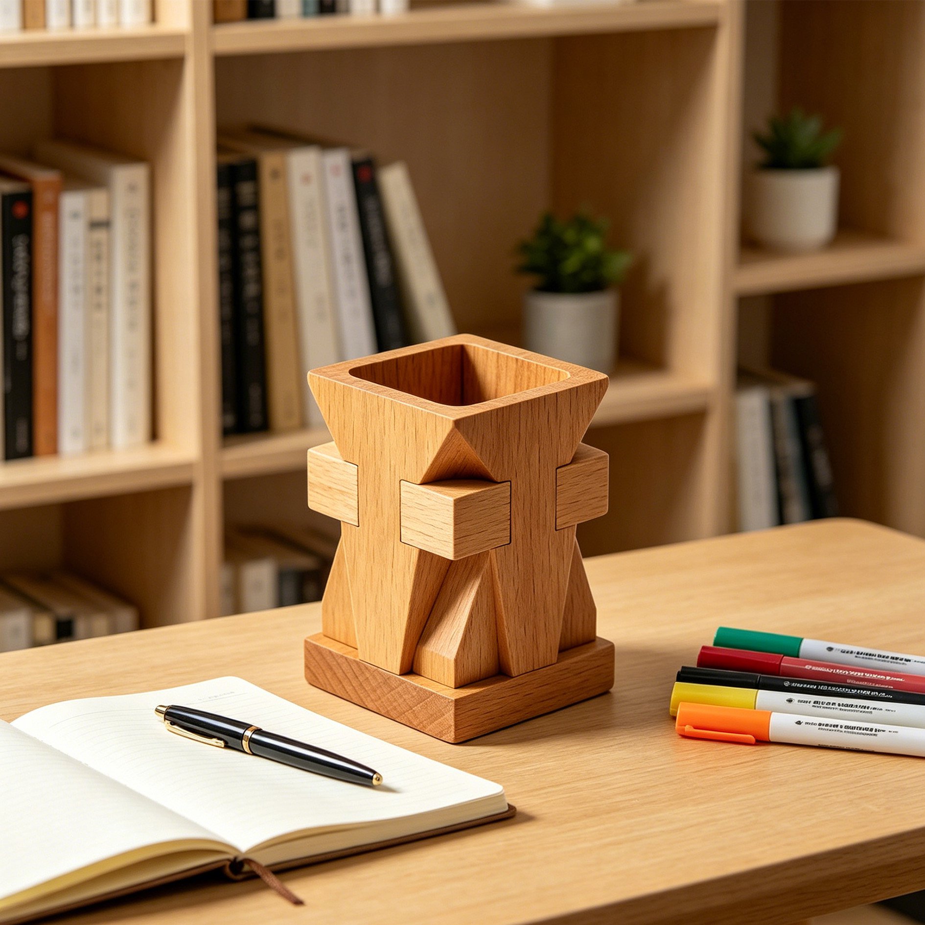 Minimalist Solid Wood Desk Pen Organizer
