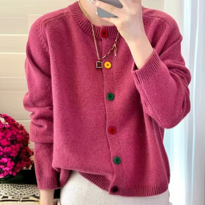 연령감소 쇼트 니트 카디건 코트 루즈 라운드 니트 카디건 단추 니트 카디건녀