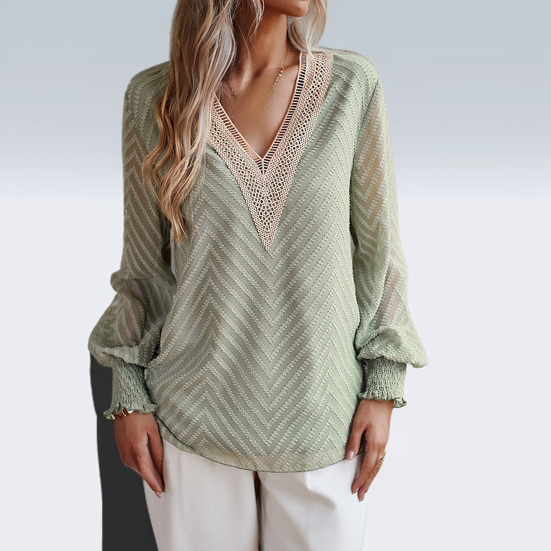 レディース気質長袖シャツVネックファッショントップス