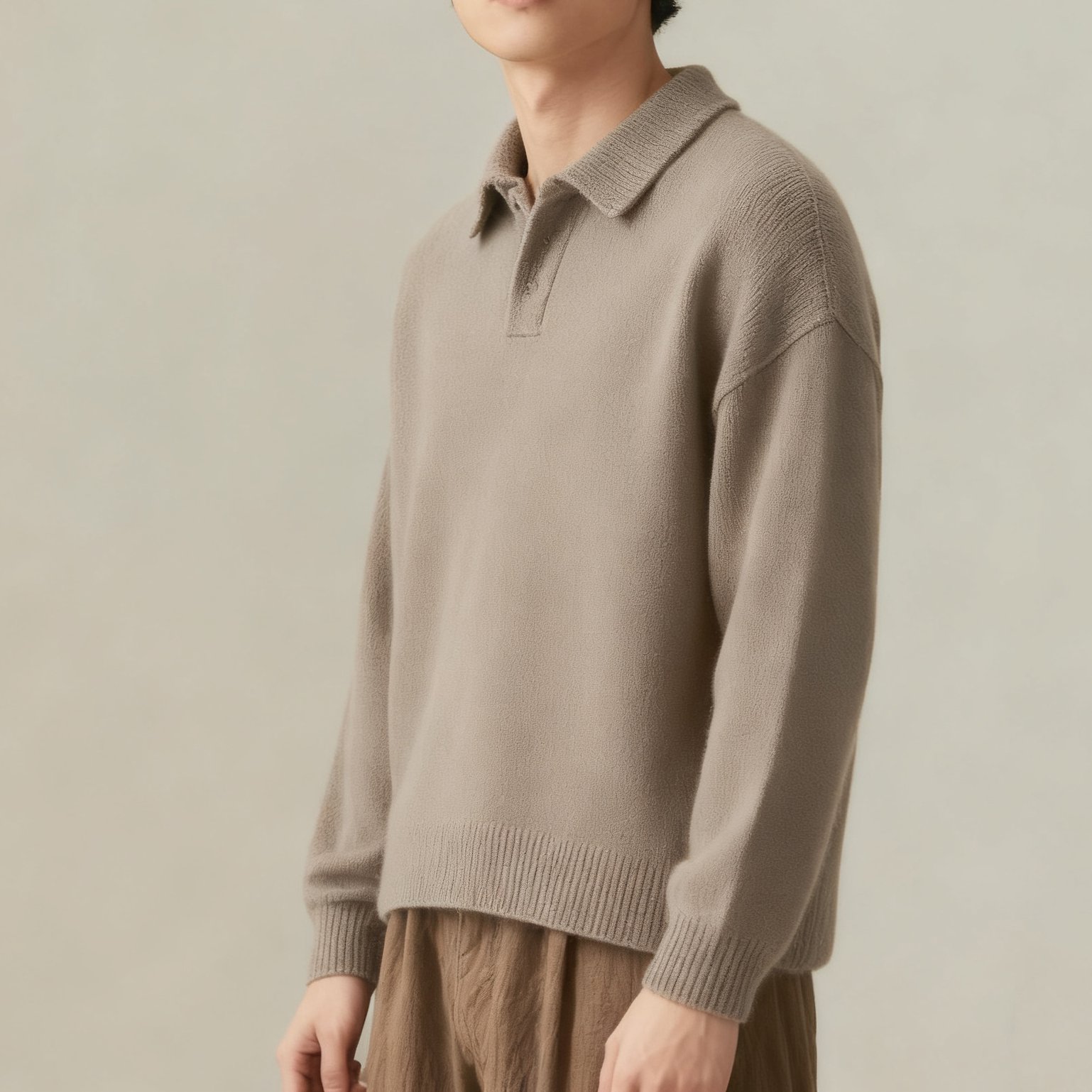 세련된 카키 니트 착용 컷