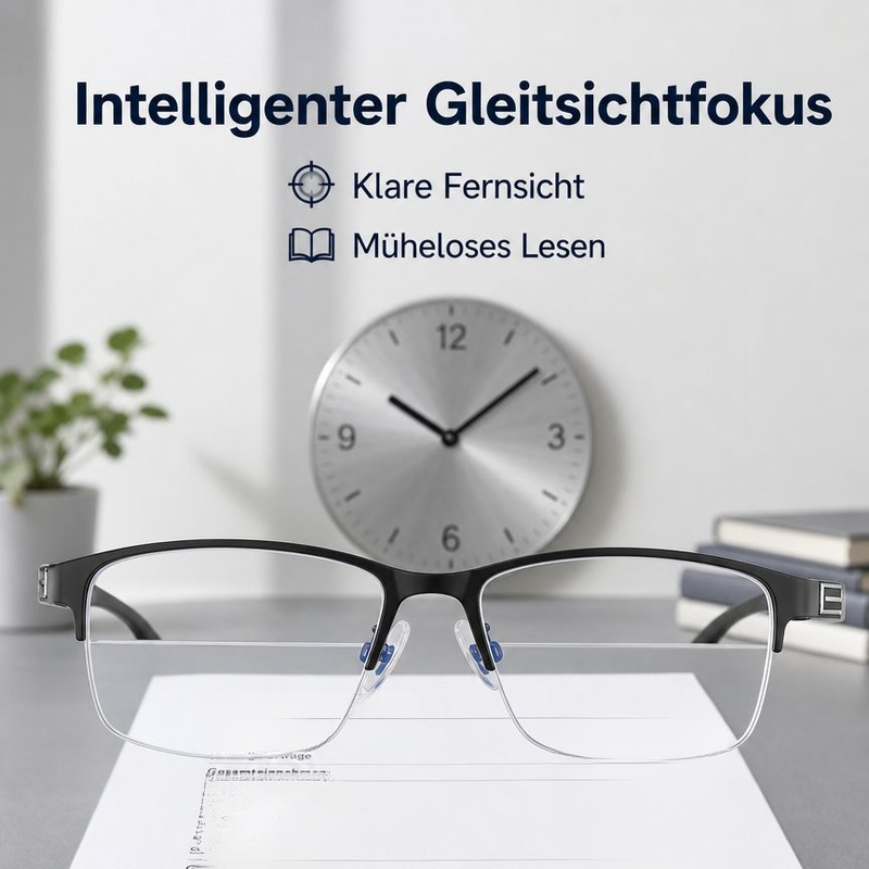 Herren Intelligente Halbrand Lesebrille mit Doppelfokus für Nah- und Fernsicht
