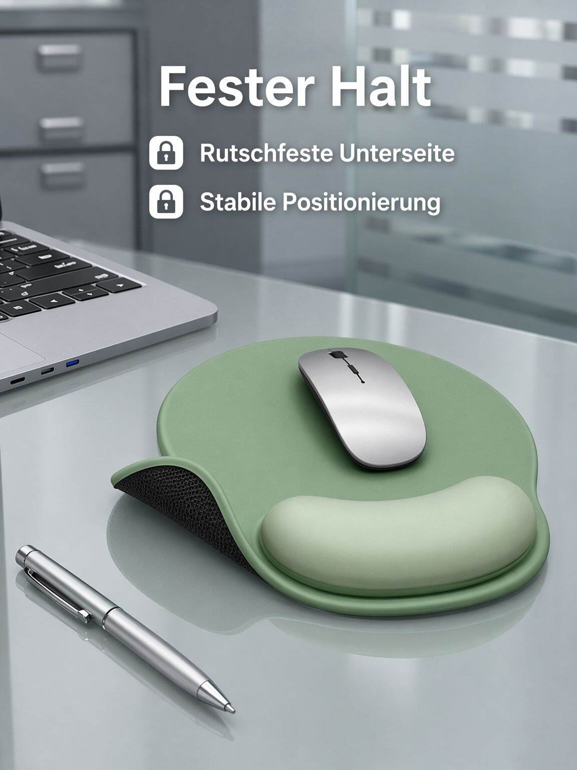Ergonomisches Mauspad mit rutschfester Gummibasis und Handgelenkauflage
