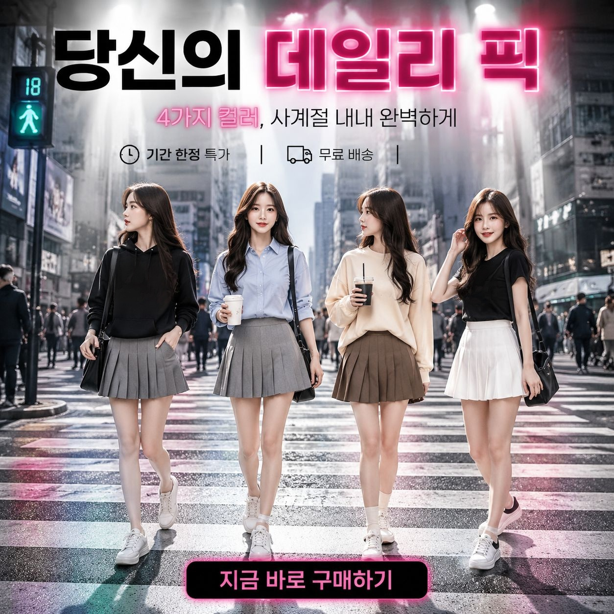 여성 하이웨스트 슬림핏 플리츠 롱 스커트 카키
