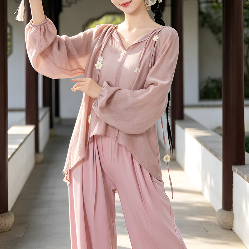 女性用夏の長袖ダンスパフォーマンスウェアゆったりタイプ