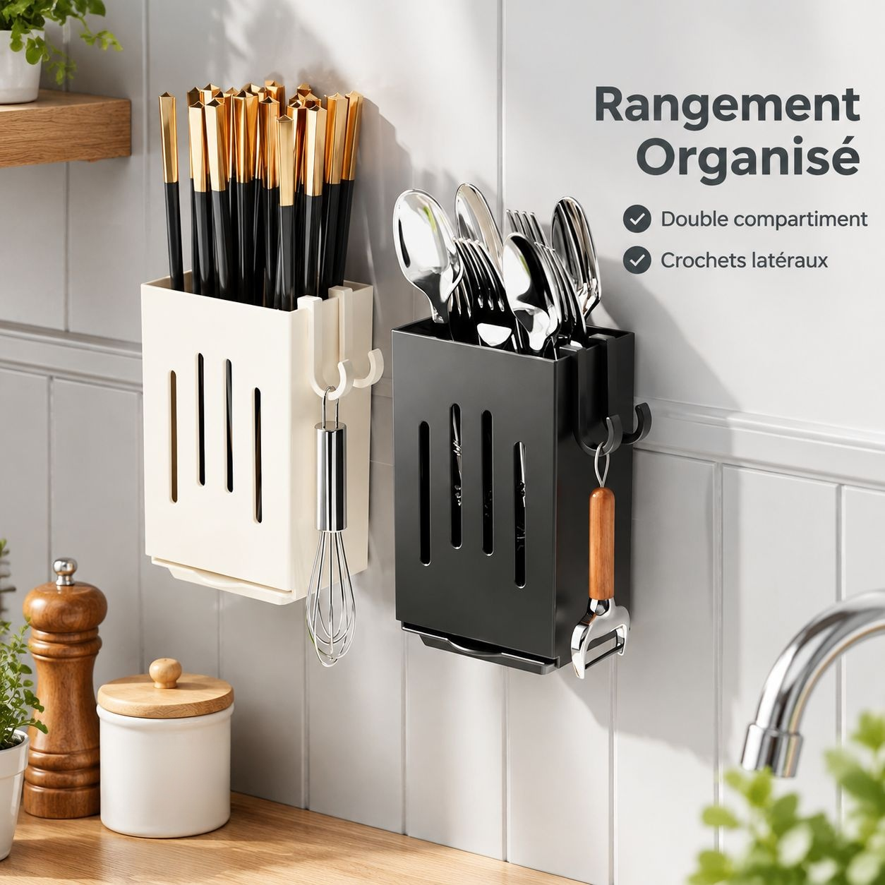 Porte-Couverts Mural Rangement Baguettes et Couteaux Cuisine