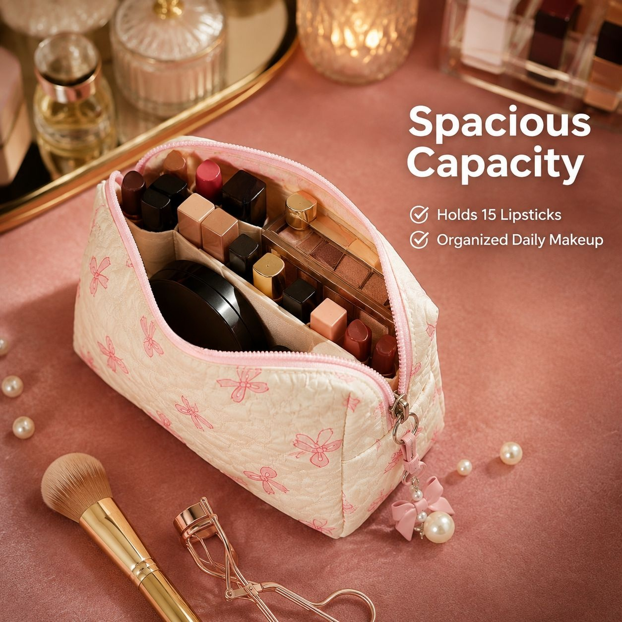 Bowknot Handheld Toiletry Bag Multi-functional Lipstick Storage Pouch