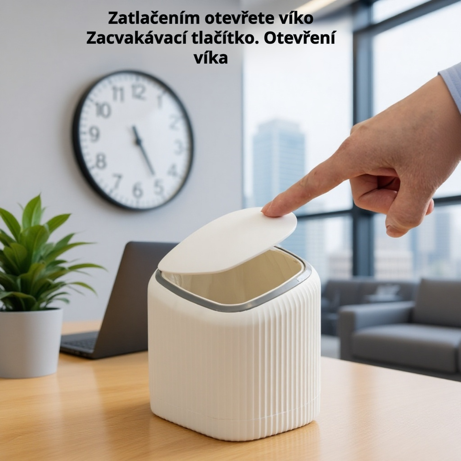 Malý stolní odpadkový koš s víkem, stlačitelný kryt