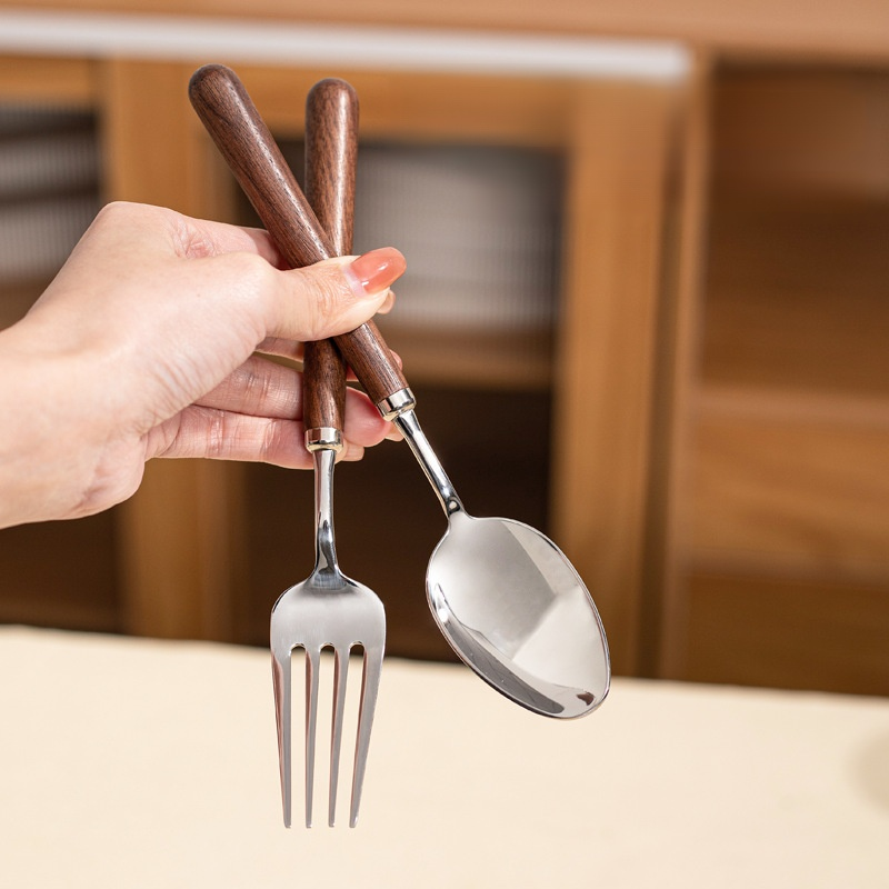 Stainless steel walnut wood spoon