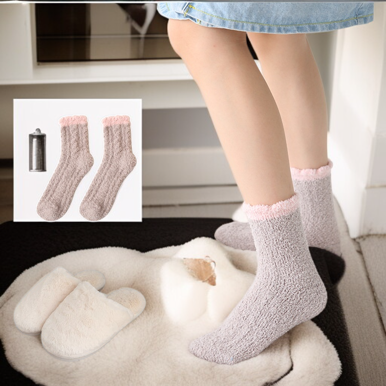 暖かいコーラルフリース女性用ソックス 無地 厚手 ミドル丈 寝間着用