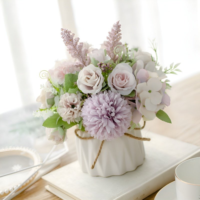 Juteseil-Deko-Vase mit künstlichen Blumen für Zuhause