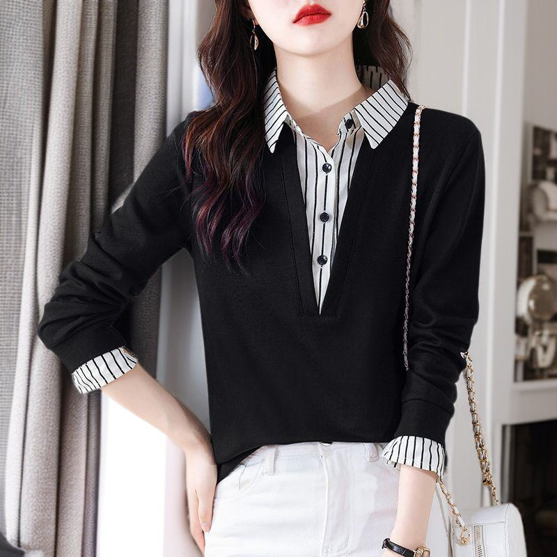 가짜 투피스 셔츠 여 긴팔 맨투맨 봄가을 신상 스타일리쉬 니트 상의 이너