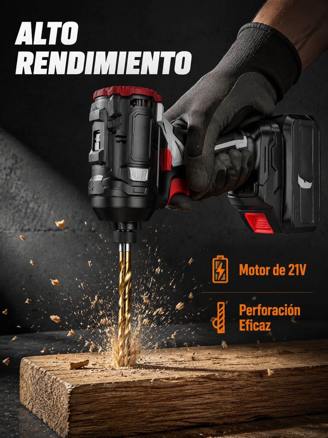 Taladro Percutor Inalámbrico Portátil 21V Kit de Herramientas Eléctricas