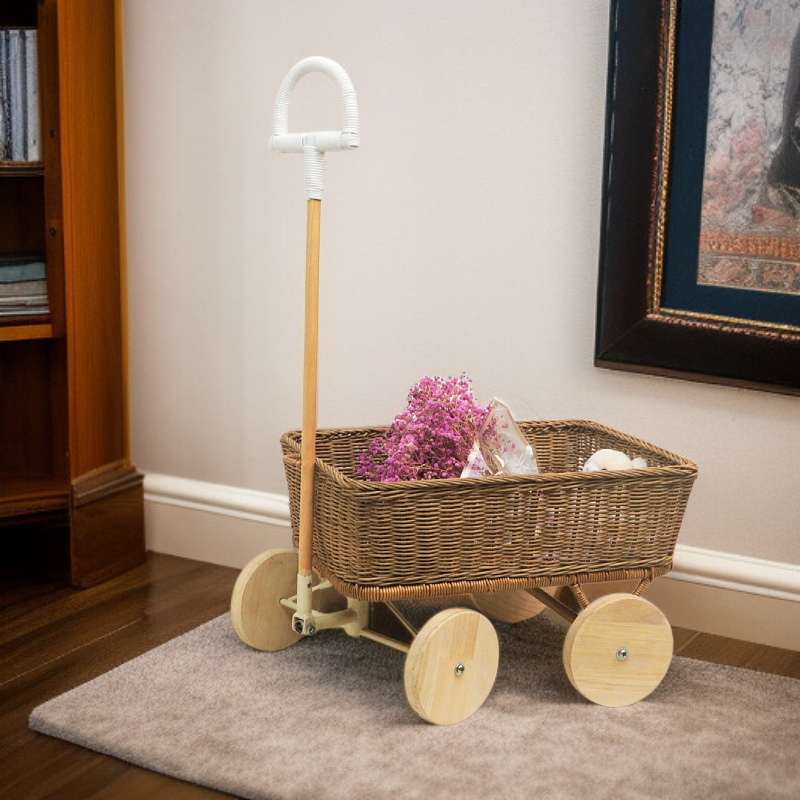 Natural rattan storage cart