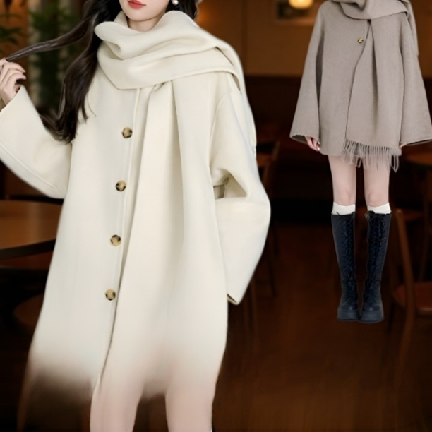 여성 가을 겨울 아우터 햅번 코트 코디 머플러 집업 모직 코트