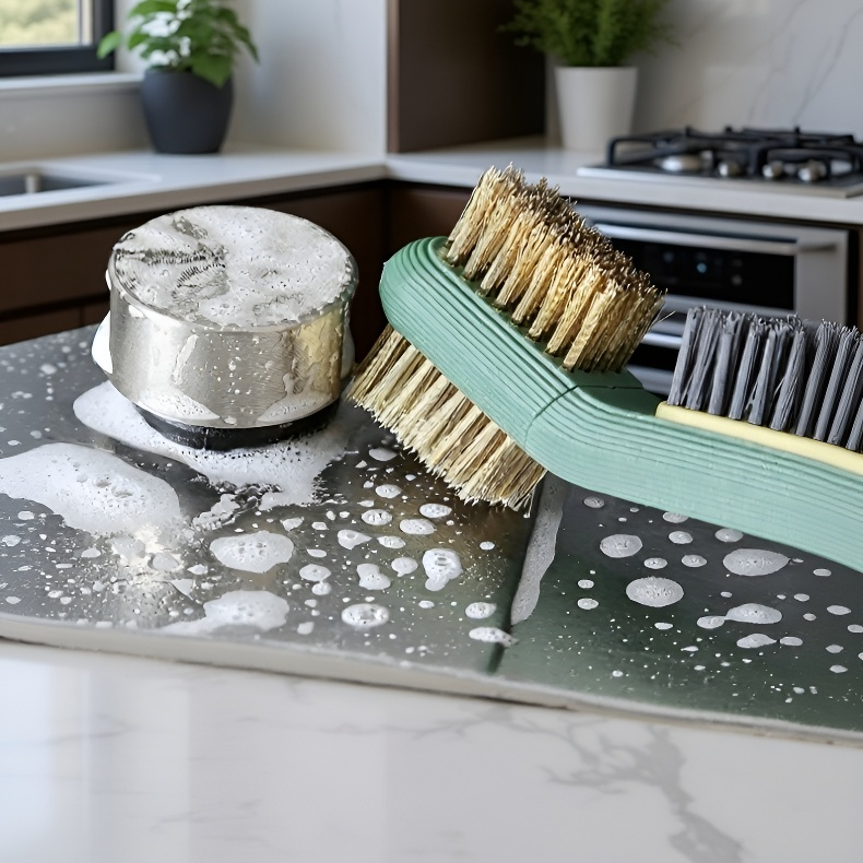 Főzőlap tisztítása spatulás kefével