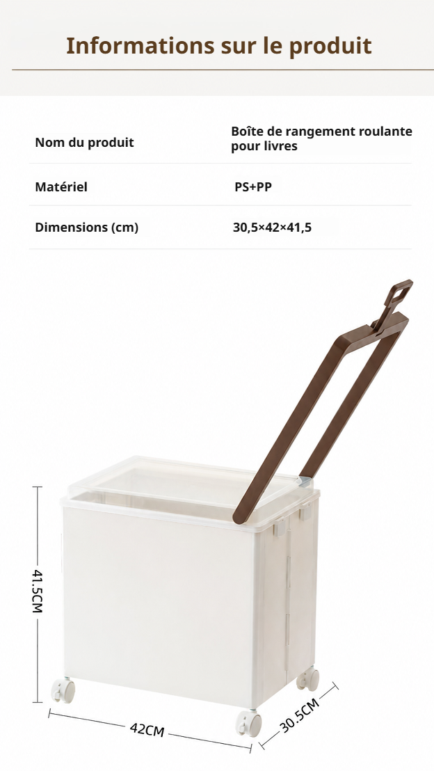 Meuble de rangement mobile avec poignée et couvercle