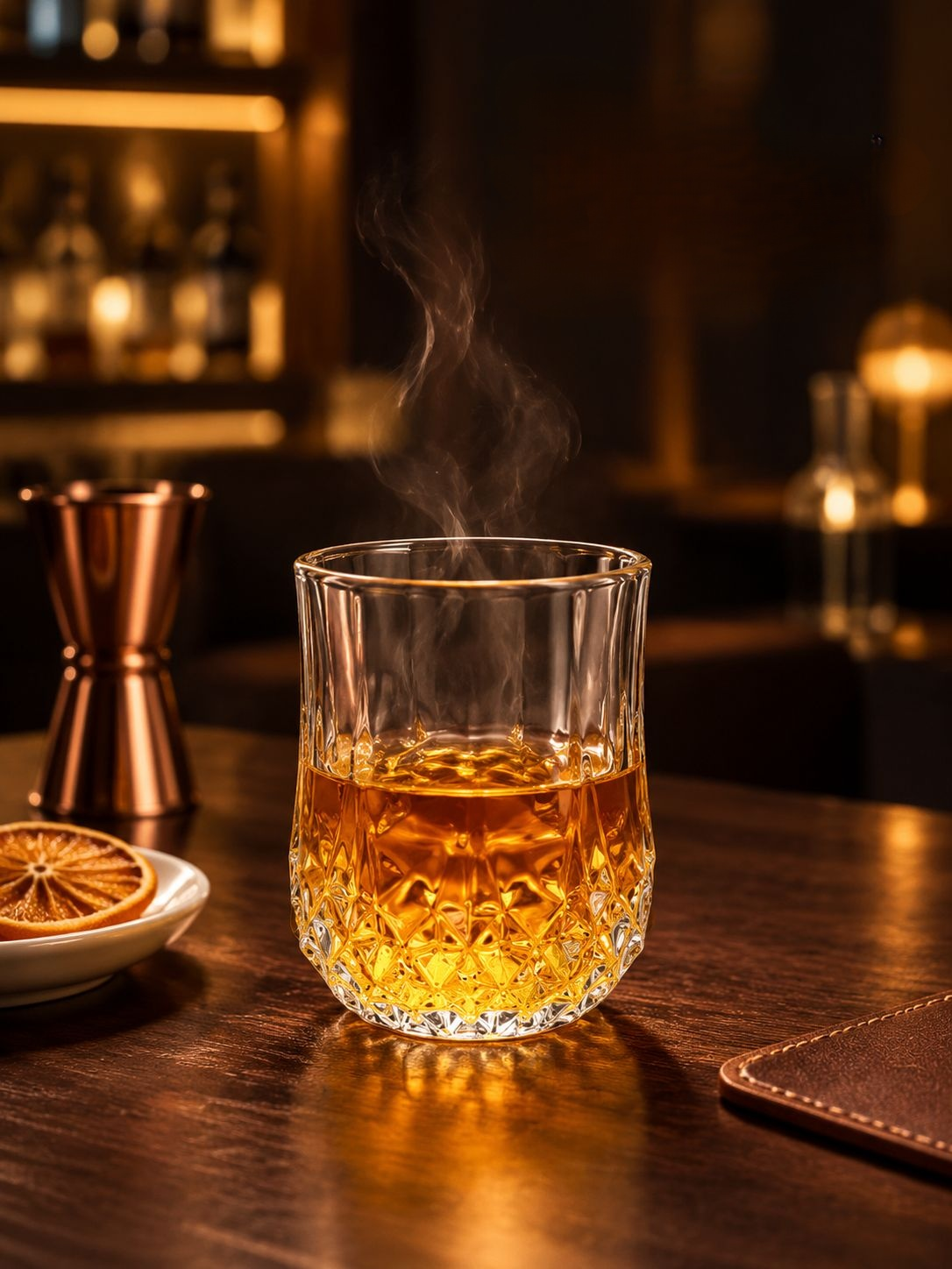Stijlvol whiskyglas van helder glas met geslepen diamantmotief