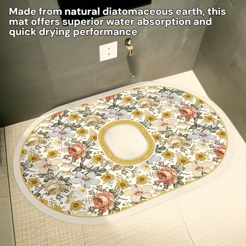 Quick Dry Diatomaceous Earth Non-slip Mat Floral Kitchen Bathroom Dual Use Washable Oval