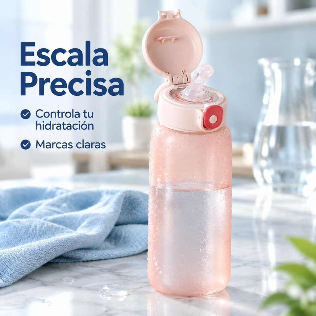 Botella de Agua Tritan con Pajita y Escala Graduada Portátil