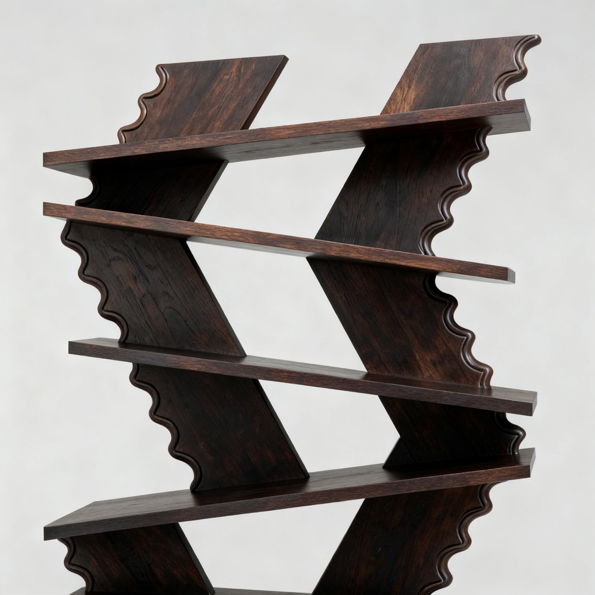 รายละเอียดลายแกะสลักบนชั้นวางหนังสือไม้ทันสมัย