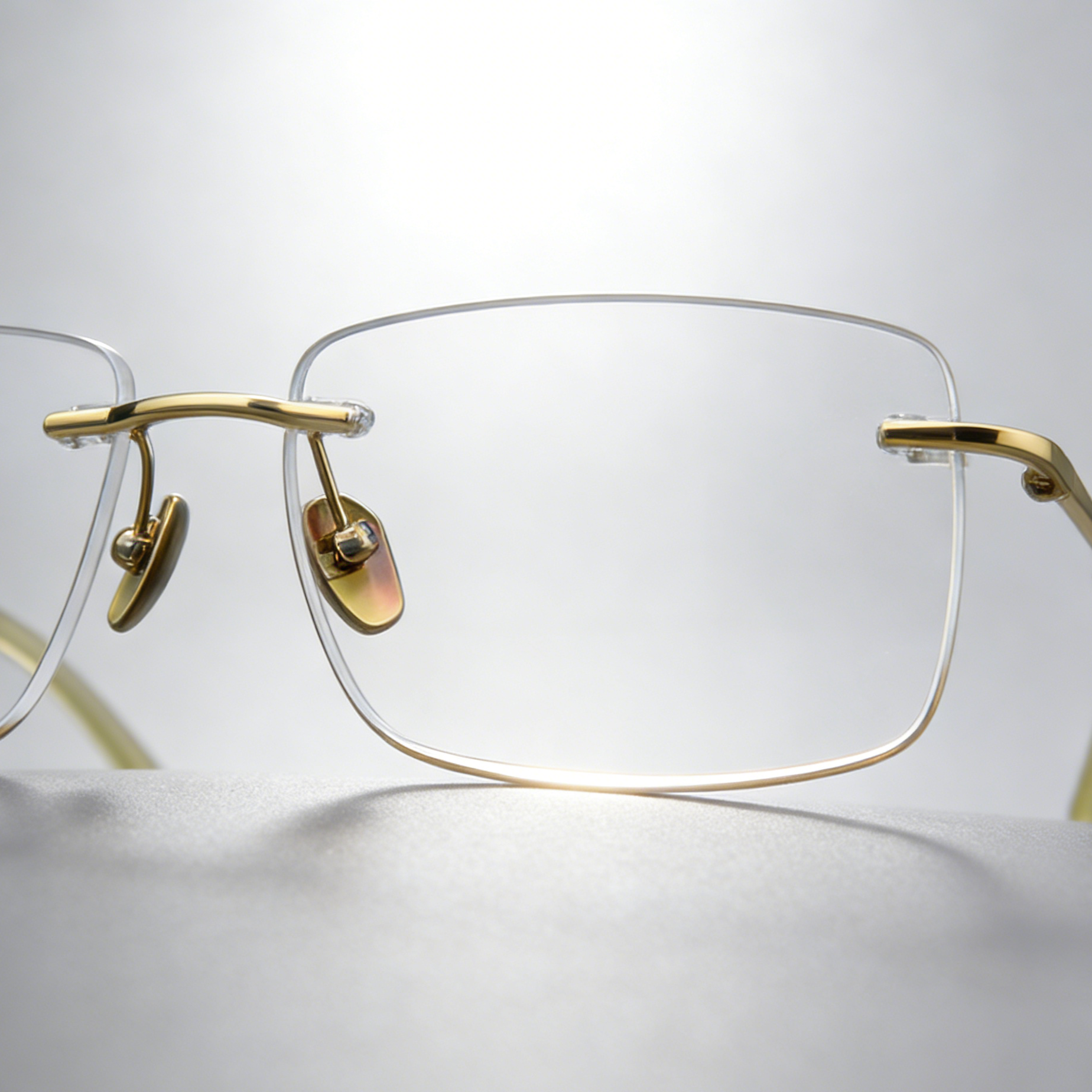 Detalle de la bisagra reforzada en gafas de titanio puro