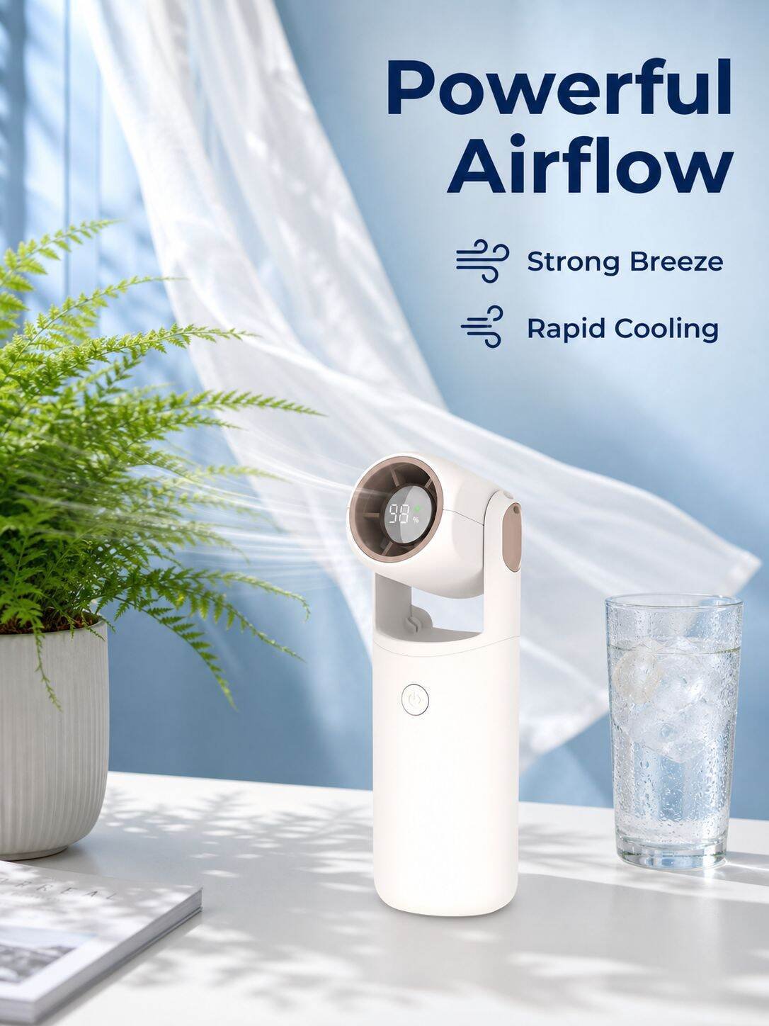 USB Rechargeable Oscillating Mini Fan, Portable Desktop High-power Electric Fan