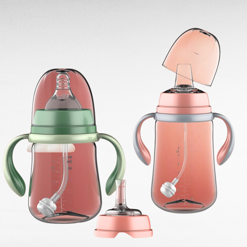 二色ハンドル広口ベビーフィーディングボトル（滑り止め設計）