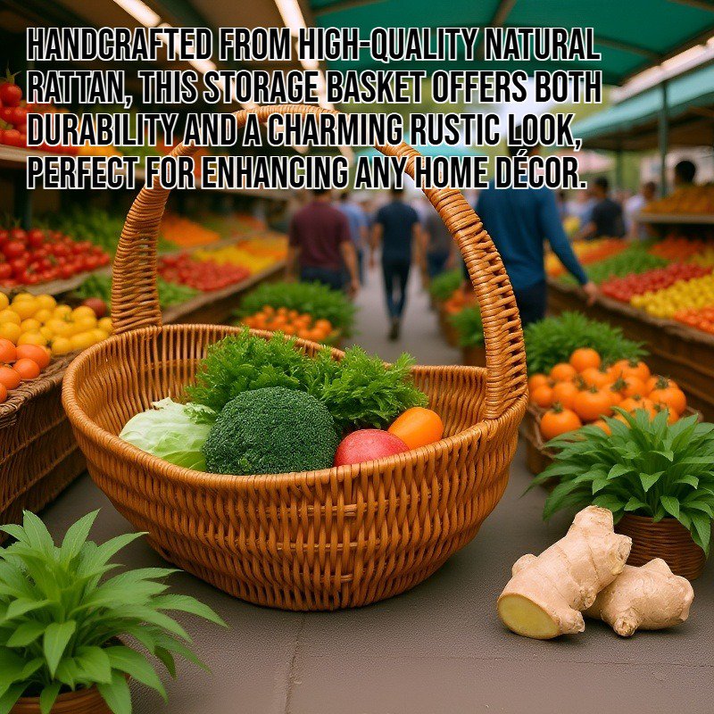 Woven rattan hand-held storage basket