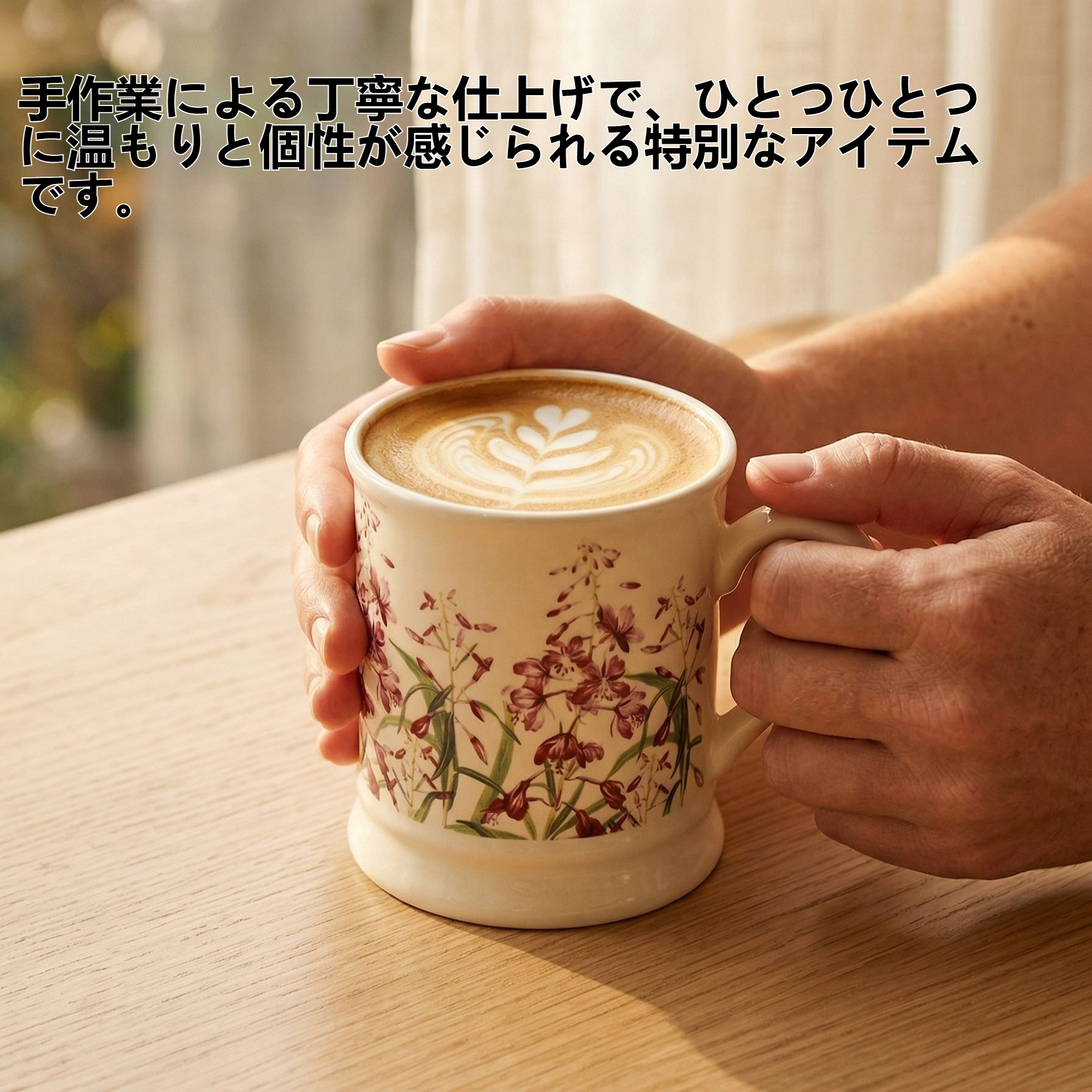 クラシックな陶器製フラワーウォーターカップ正面画像