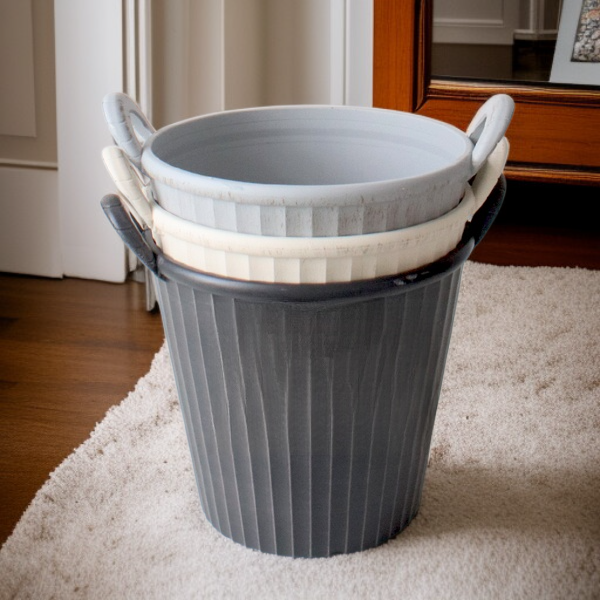 ヴィンテージ風ハンドル付き丸型プラスチックプランター 3834 3